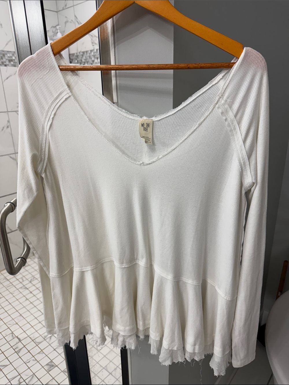 Free People Cream Ruffle-Hem Long Sleeve Tunic